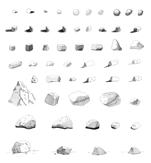Pen and ink sketches of rocks