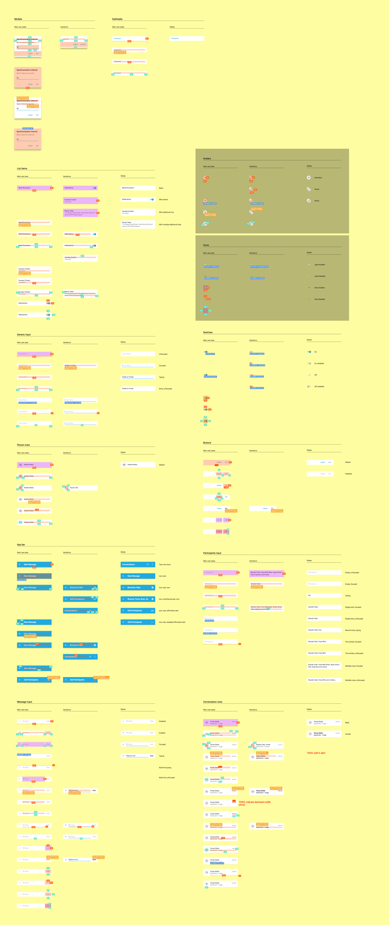 A UI library with measurements and colors and font sizes specified