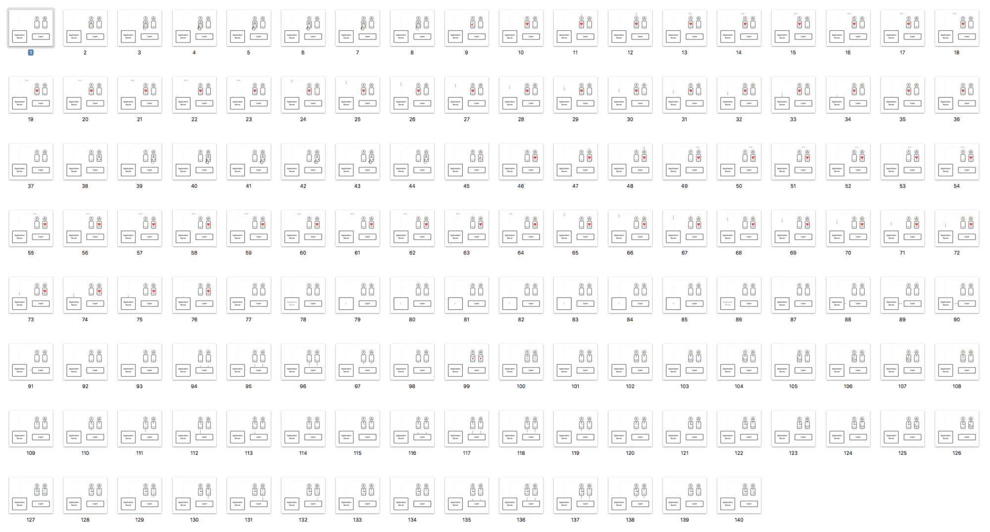 Individual frames that made up the animation in Figure 3