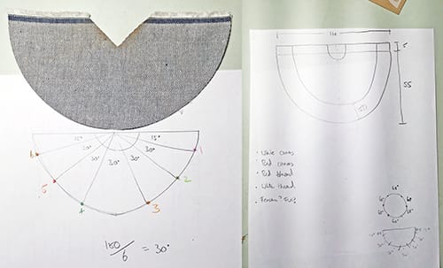 Sketches showing measurements for the tipi fabric