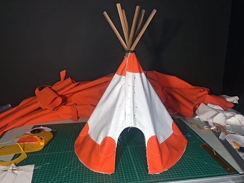 The assembled tipi on a table